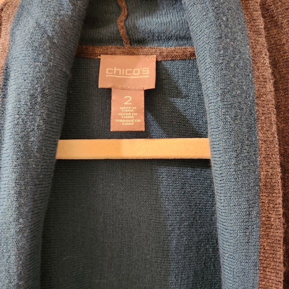 CHICO'S OPEN FRONT SWEATER GRAY AND TEAL COLOR CHICO'S SIZE 2 EXCELLENT CONDITIO - Picture 5 of 7